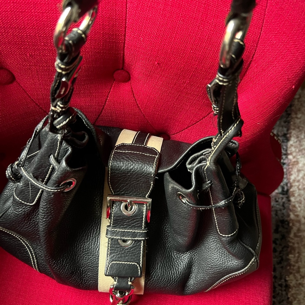 Prada Stylish Black and Beige Striped Women's Bag